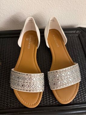 Andiamo Women's White Beaded Open D'Orsay Sandals